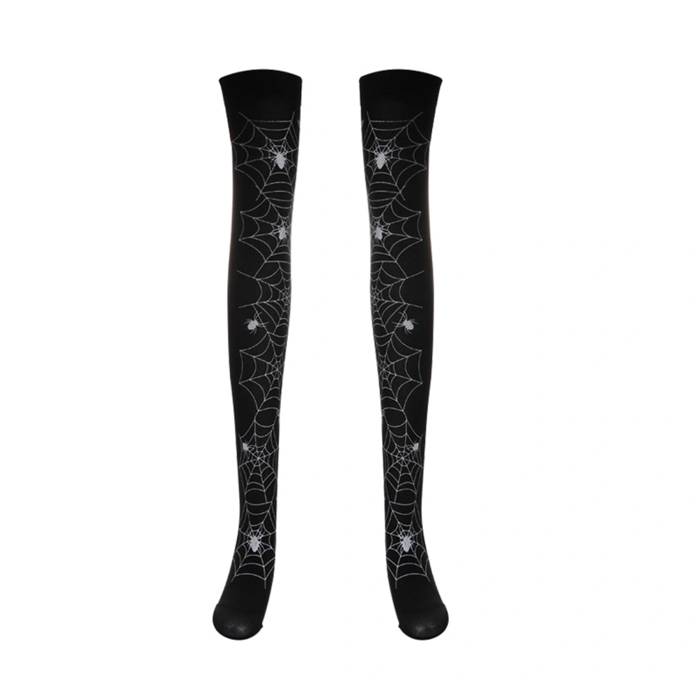 Women Halloween Stockings, Cobweb/Skull/Bat Print Thigh-high Stockings Compression Socks for Cosplay Party