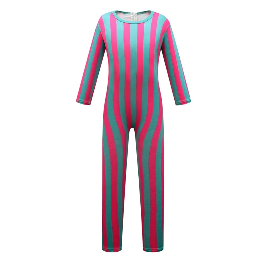 Adult Halloween Ken Jumpsuit Costume, Stripe Print Long Sleeved Round Neck Zip Back Full Length Slim Bodysuit