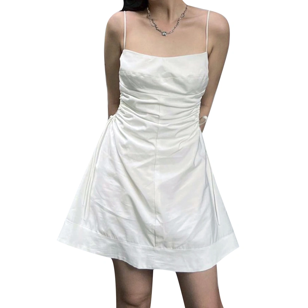 Women's Summer Mini Dress Sleeveless Side Drawstring Solid Color Short A-Line Dress Beachwear