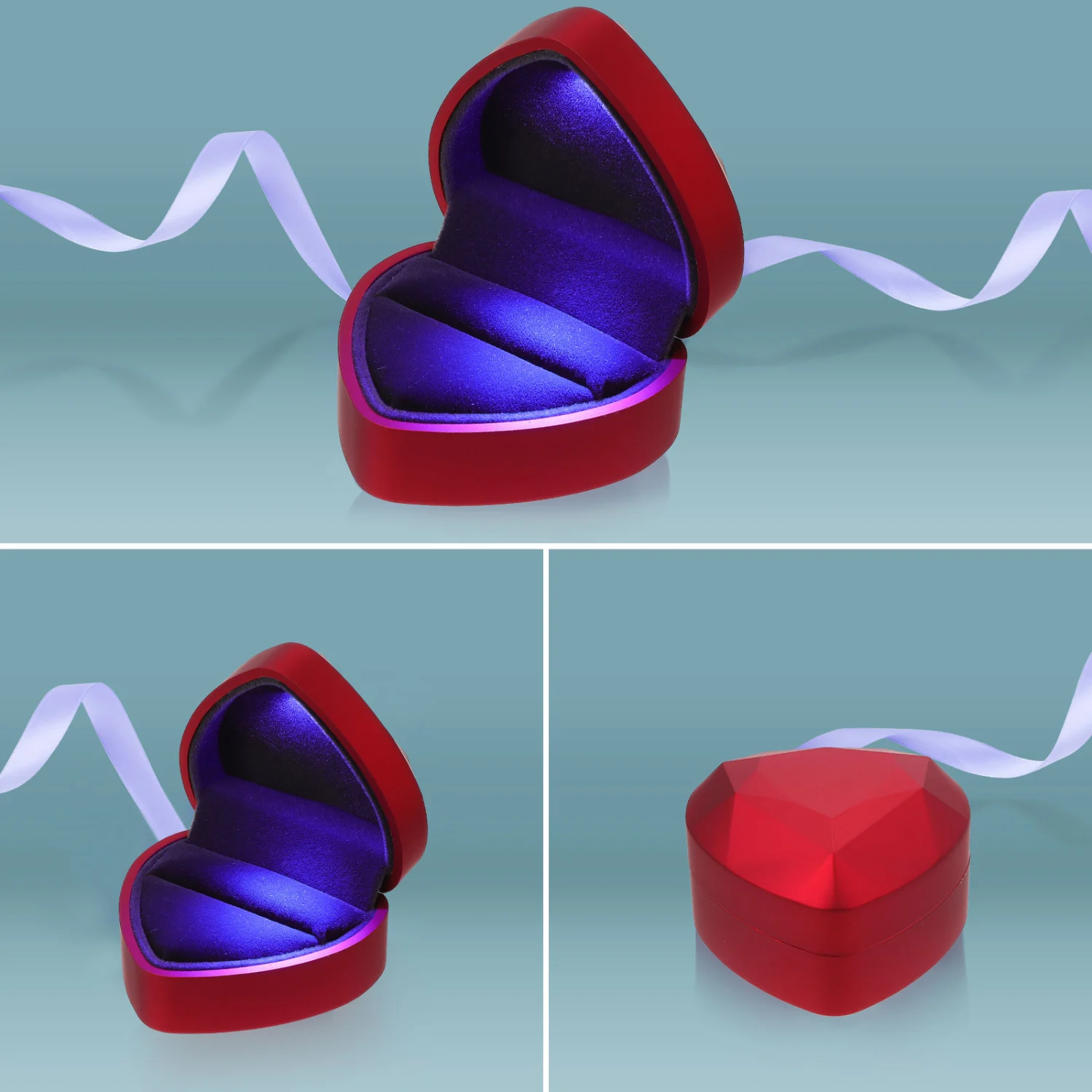 Plastic Box Jewelry Storage Box Heart Design LED Light Jewelry Box for Proposal