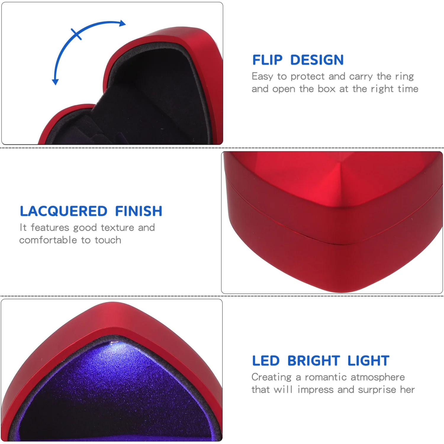 Plastic Box Jewelry Storage Box Heart Design LED Light Jewelry Box for Proposal