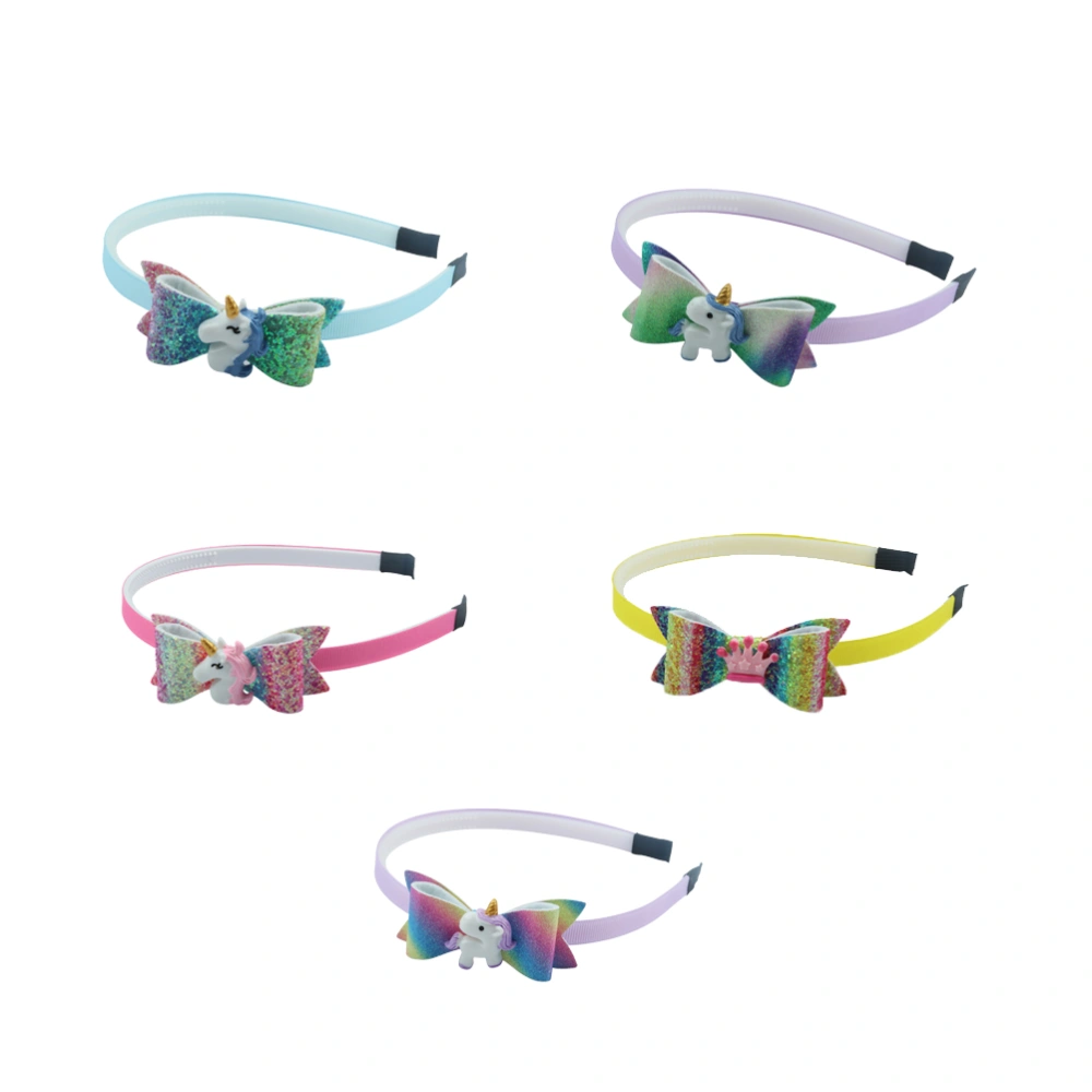 5pcs Adorable Gradient Color Hair Creative Bow Unicorn Hair Band Birthday Party Hair Accessory for Kid Girl (Mixed Color)