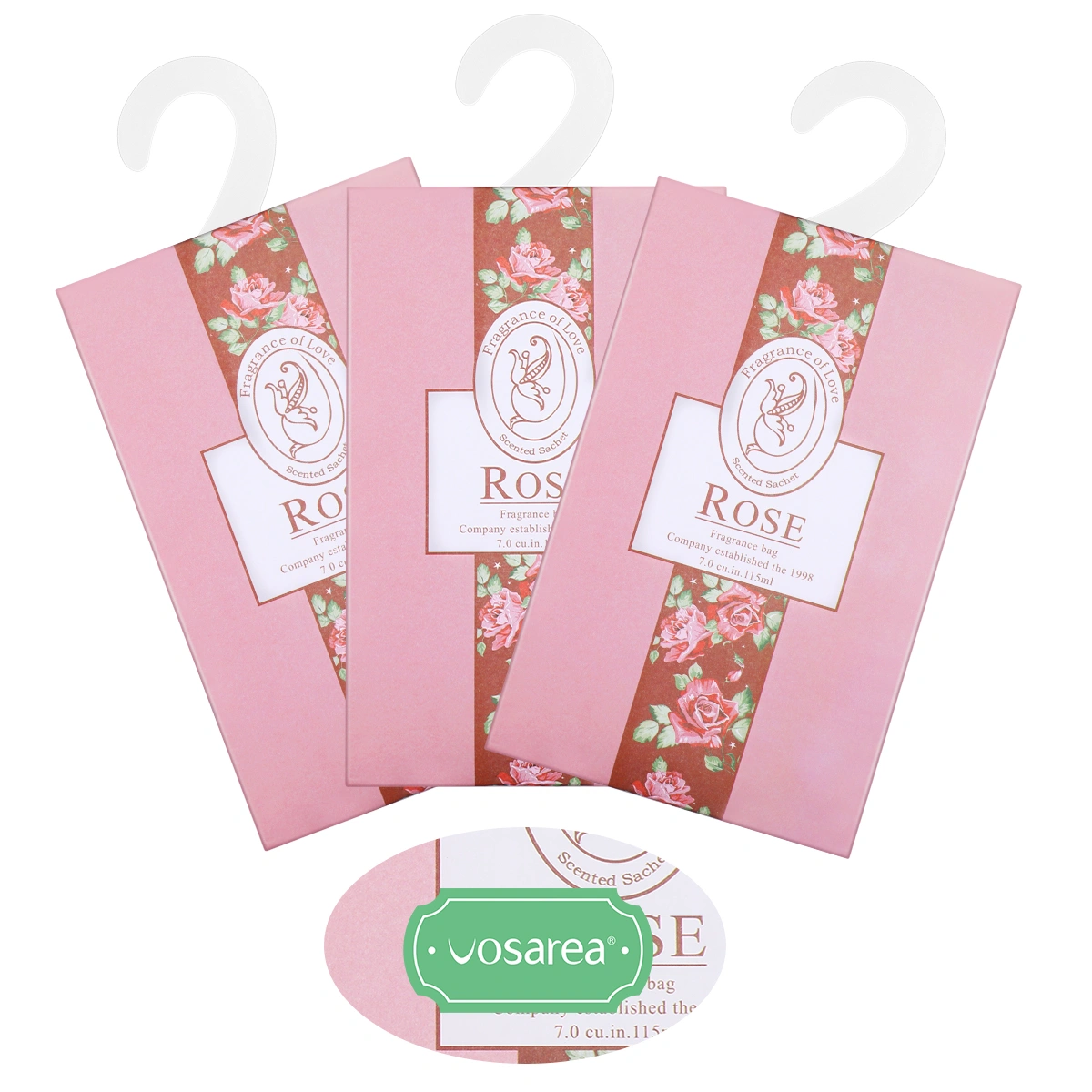 Vosarea 3pcs Scented Sachets Premium Hangable Scented Pouches Fresh Fragrance Sachets for Drawers Closets (Rose)