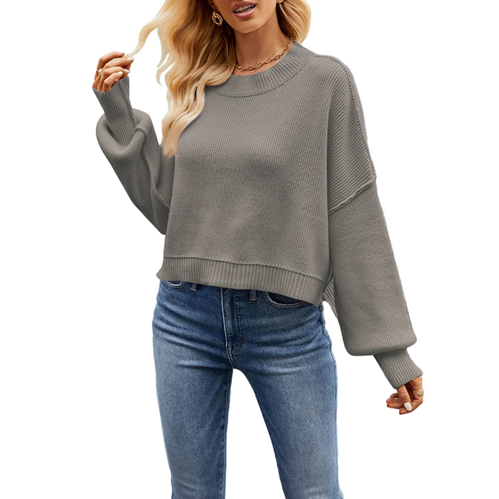 Women Knit Sweater Long Sleeve Crew Neck Solid Loose Pullover Warm Sweater for Fall Winter