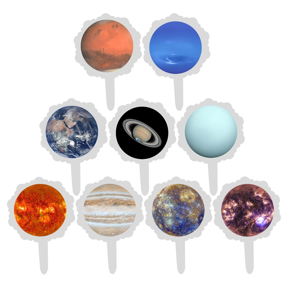 9pcs Solar System Cake Topper Creative Beautiful Planet Decor Insert for Birthday Hawaii Party Festival