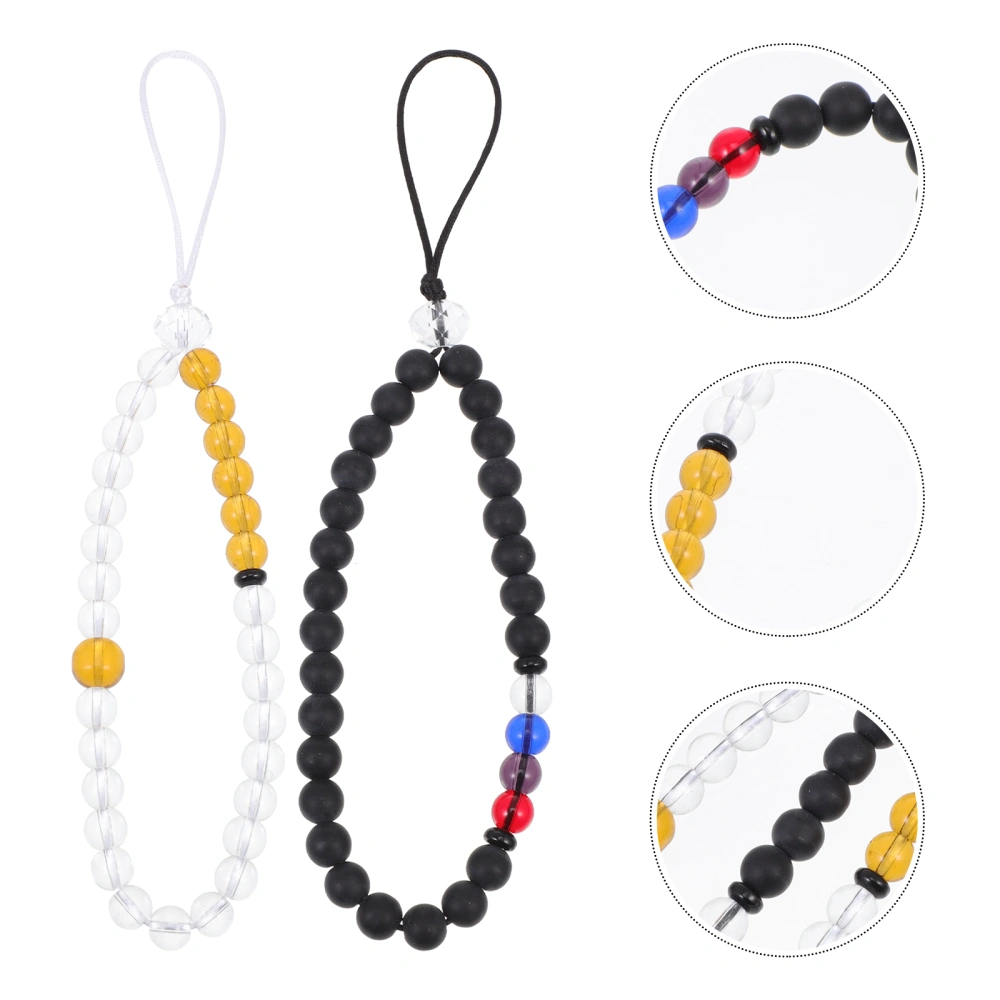 2Pcs Crystal Beads Phone Lanyard Decorative Beaded Phone Chain Phone Shell Decor