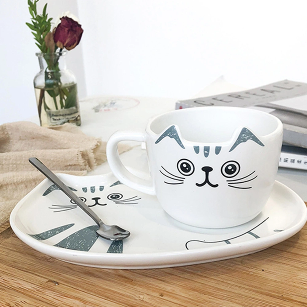 1 Set Ceramic Mug Cup Adorable Cat Design Water Cup Saucer for Home Office