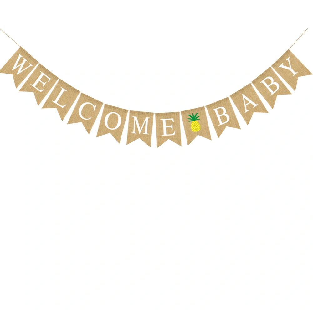 2.8M WELCOME BABY Bunting Banner Swallowtail Flags Linen Banner Hanging Garland for Baby Shower