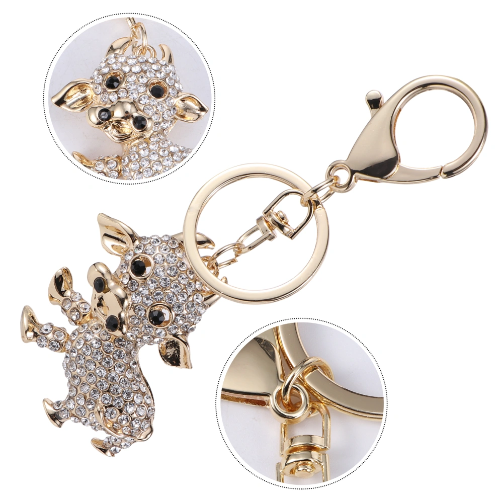 Keychain Pendant Rhinestone Key Ring Cow Shape Purse Handbag Key Decoration