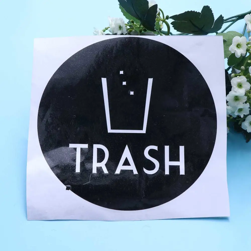 5" X 5" Black Trash Decal Sticker for Trash Cans Back Self Adhesive Vinyl