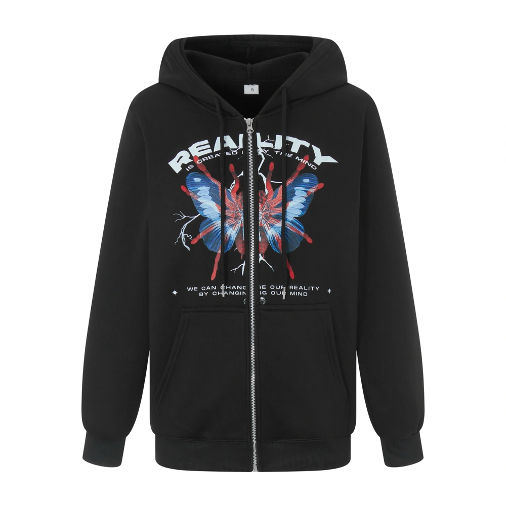 Women's Long Sleeve Spider Wing Print Zip Up Hoodie with Pockets