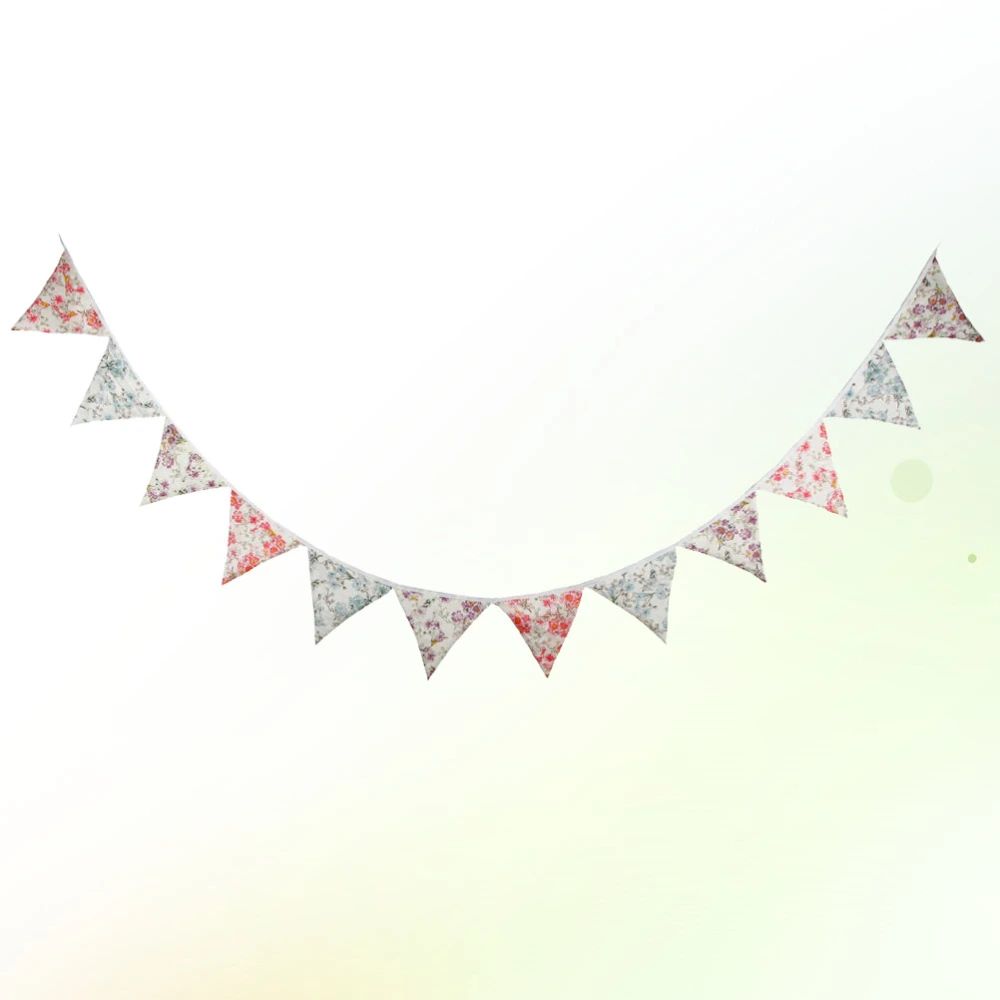 Floral Cotton Cloth Pennant Triangle Shaped Design Pull Flag Birthday Party Banner Vintage Bunting for Decor