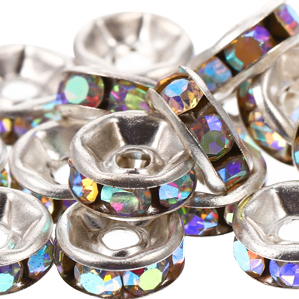 200pcs Rondelle Alloy Rhinestone Spacer Beads Charms for Jewelry Making