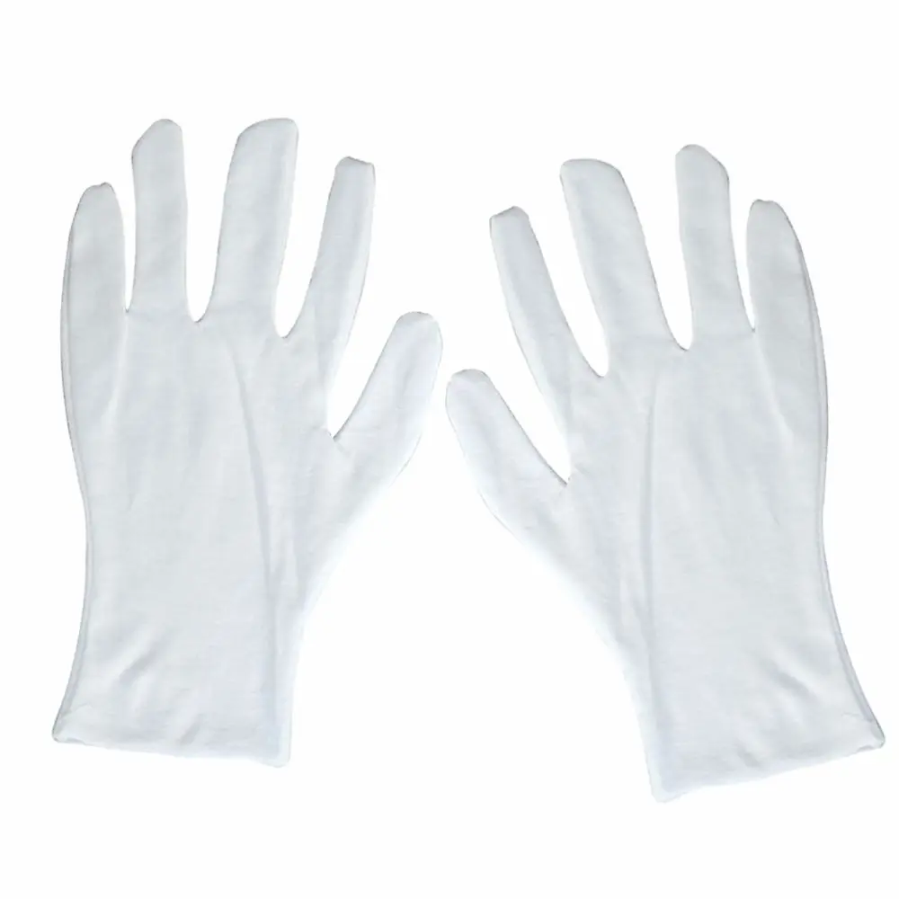 6 pairs Lengthen Cotton Gloves Cotton Healthy Gloves for Industrial Factory Electronics Ceremonial Ocasions (White)