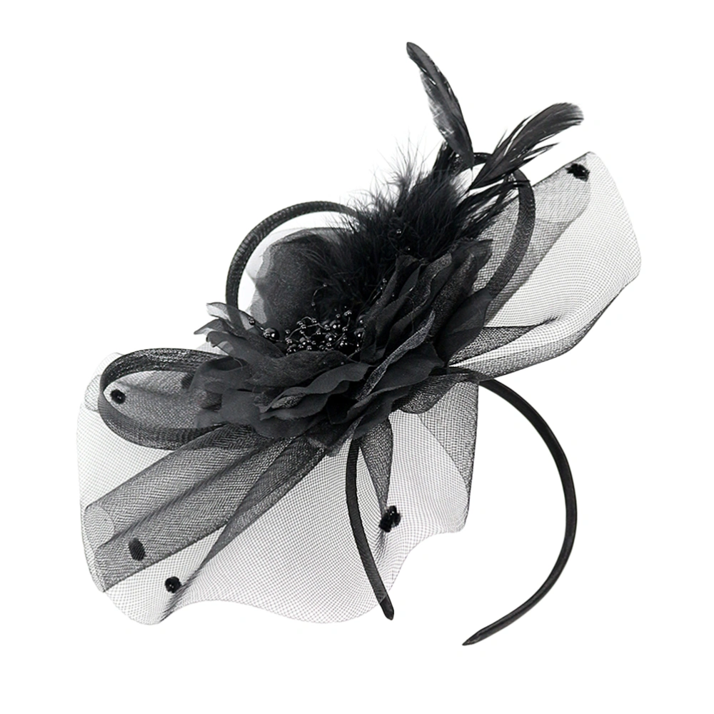 Exquisite  Headband Floral Headdress Mesh Hair Clip Women Headdress Decoration for Wedding Evening Party (Black)