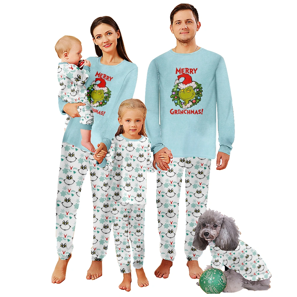 Christmas Family Matching Pajamas Set Grinch Long Sleeve Tops Pants Jammies Sleepwear Nightwear Outfits