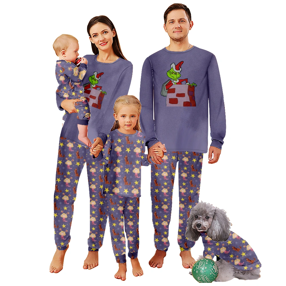 Grinch Family Matching Christmas Pajamas Set Grinch Elf Dad Mom Kids Baby Sleepwear Homewear