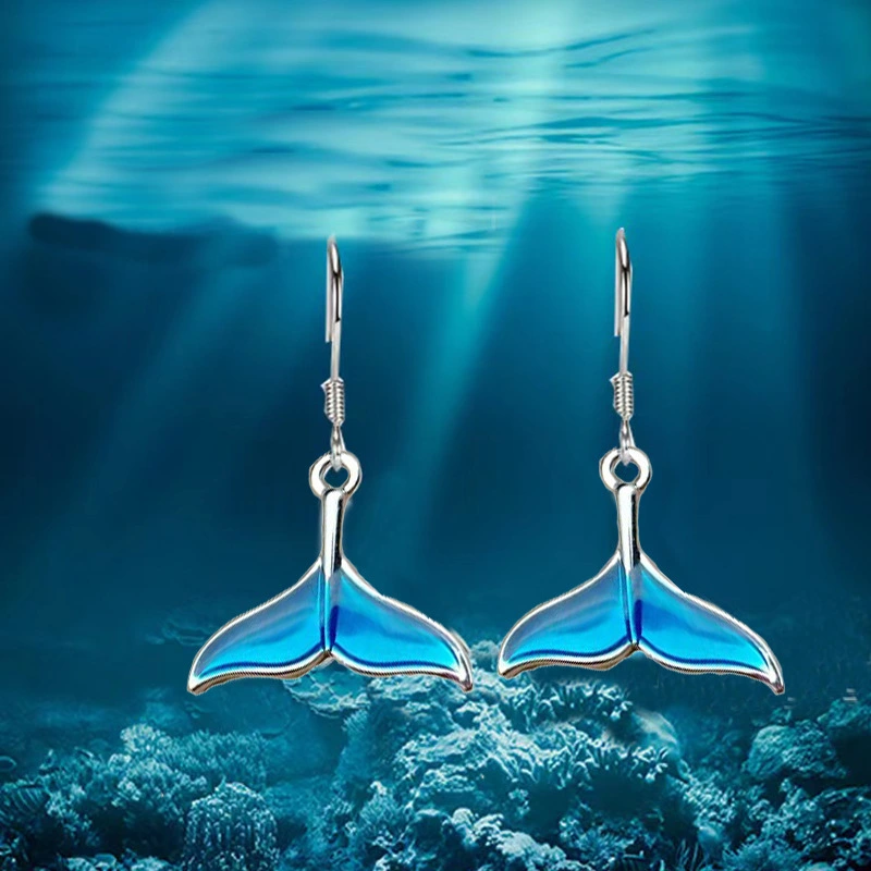 Women's Fashion Simple Blue Ocean Whale Earrings