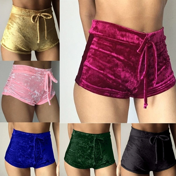 Women Velvet Drawstring Shorts Casual High Waist Summer Sexy Elegant Skinny Shorts