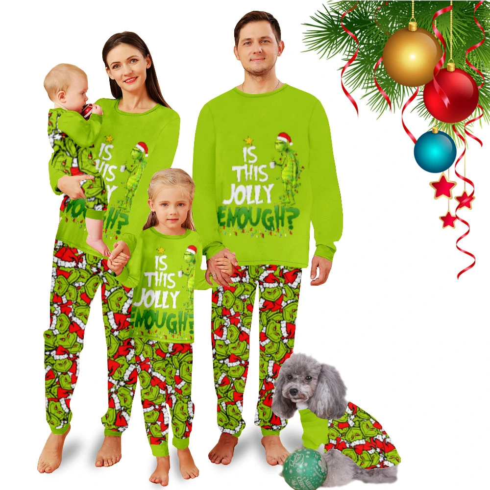 Womens Christmas Pajamas,Couples Matching Pajamas-Monster Tile Pattern With Christmas Hat, Merry Christmas Pattern, Grinch