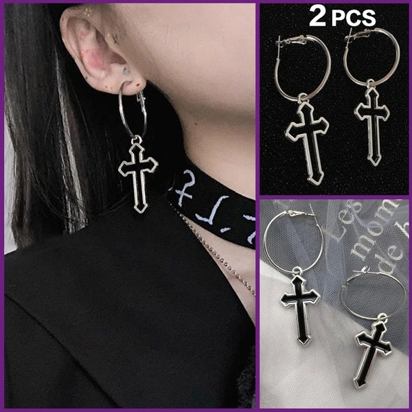  Funky Large Cross Drop Earrings Gold and Silver Big Punk Goth Girl Earring BOHO EMO Rock Jewelry