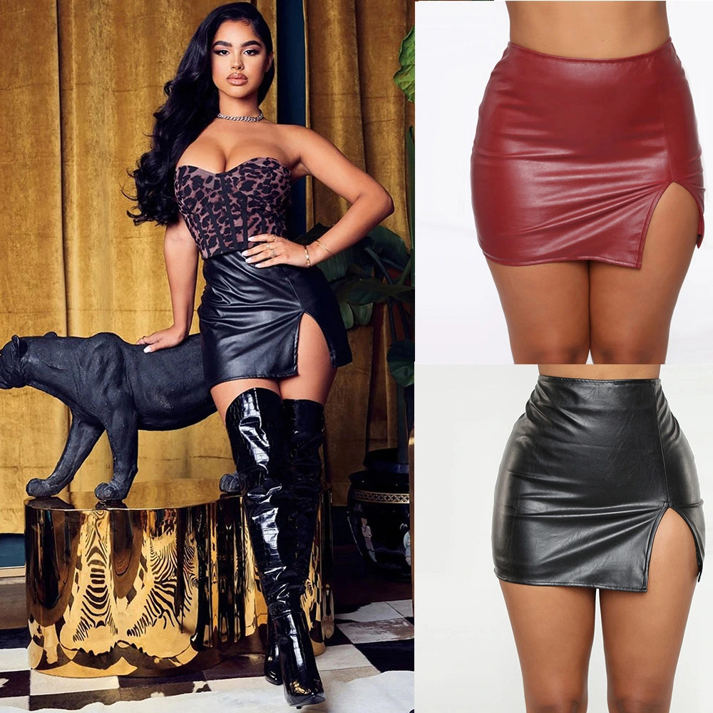 Summer Women's Fashion Short Skirt Tight Slit Mini Short Skirt Bag Hip Nightclub Solid Color Short Skirt Plus Size