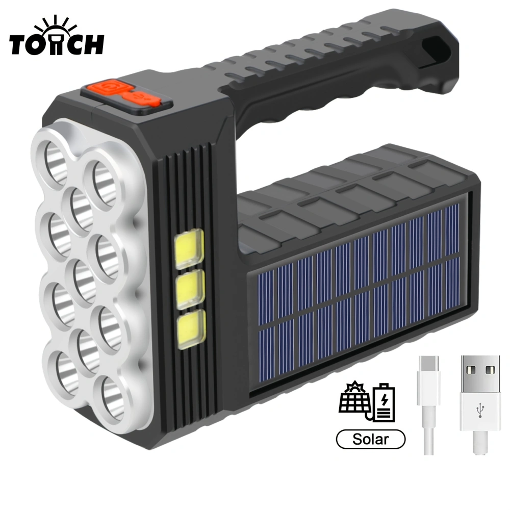 1pc Solar Charging USB Rechargeable Flashlights, 11 LED Handheld Spotlight With COB Sidelight, Portable Lightweight Searchlight For Fishing Outdoor Camping