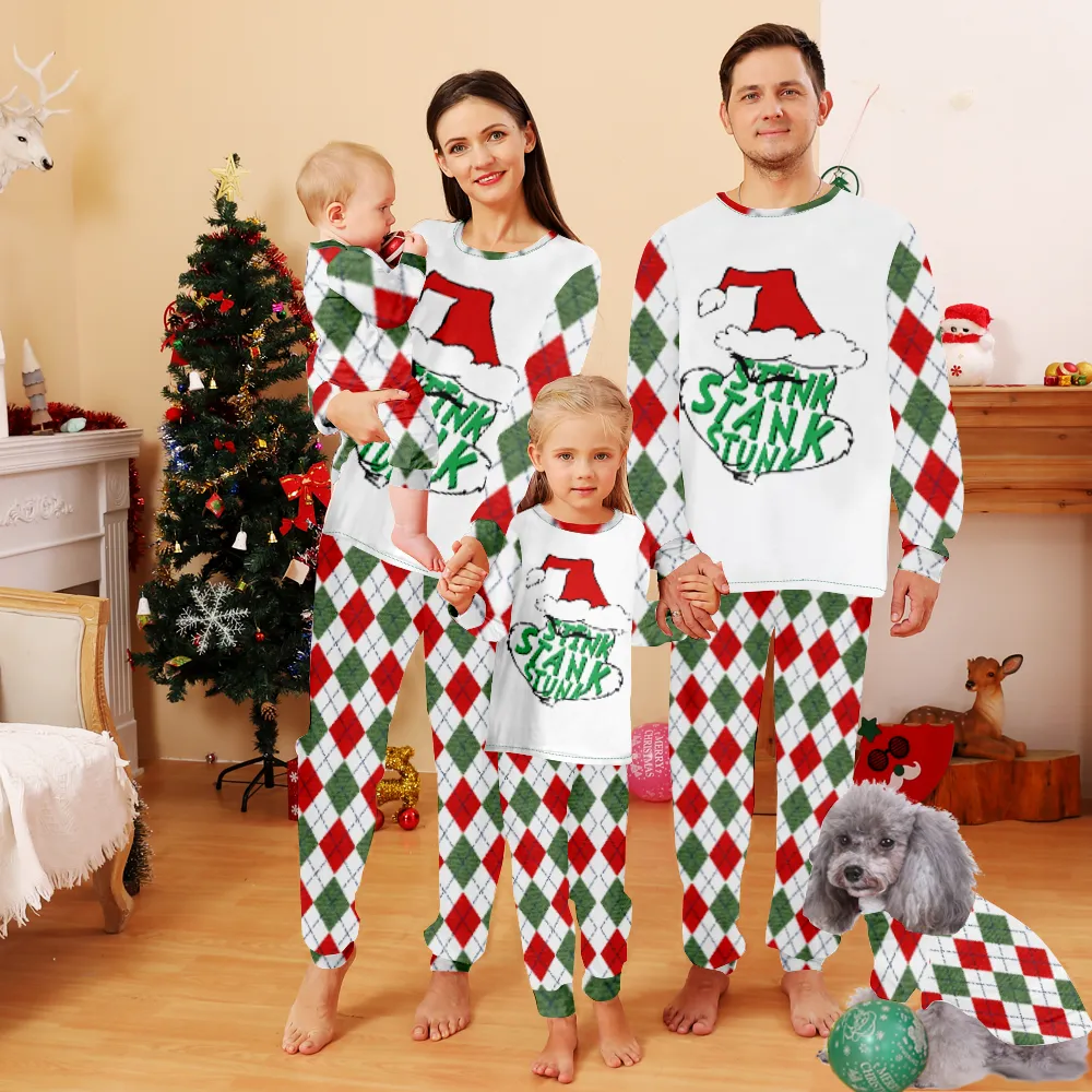 Grinch Children Pajamas Christmas,Christmas Pajamas For Toddlers-Red And Grinch Plaid Pattern And Grinch With  Christmas Hat Merry Christmas Design