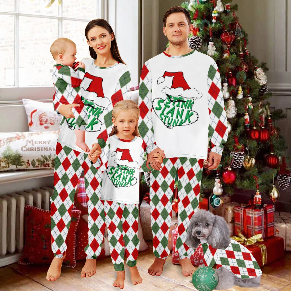 Grinch Christmas Pajamas For Baby,Christmas Pajamas Boys-Red And Grinch Plaid Pattern And Grinch With  Christmas Hat Merry Christmas Design