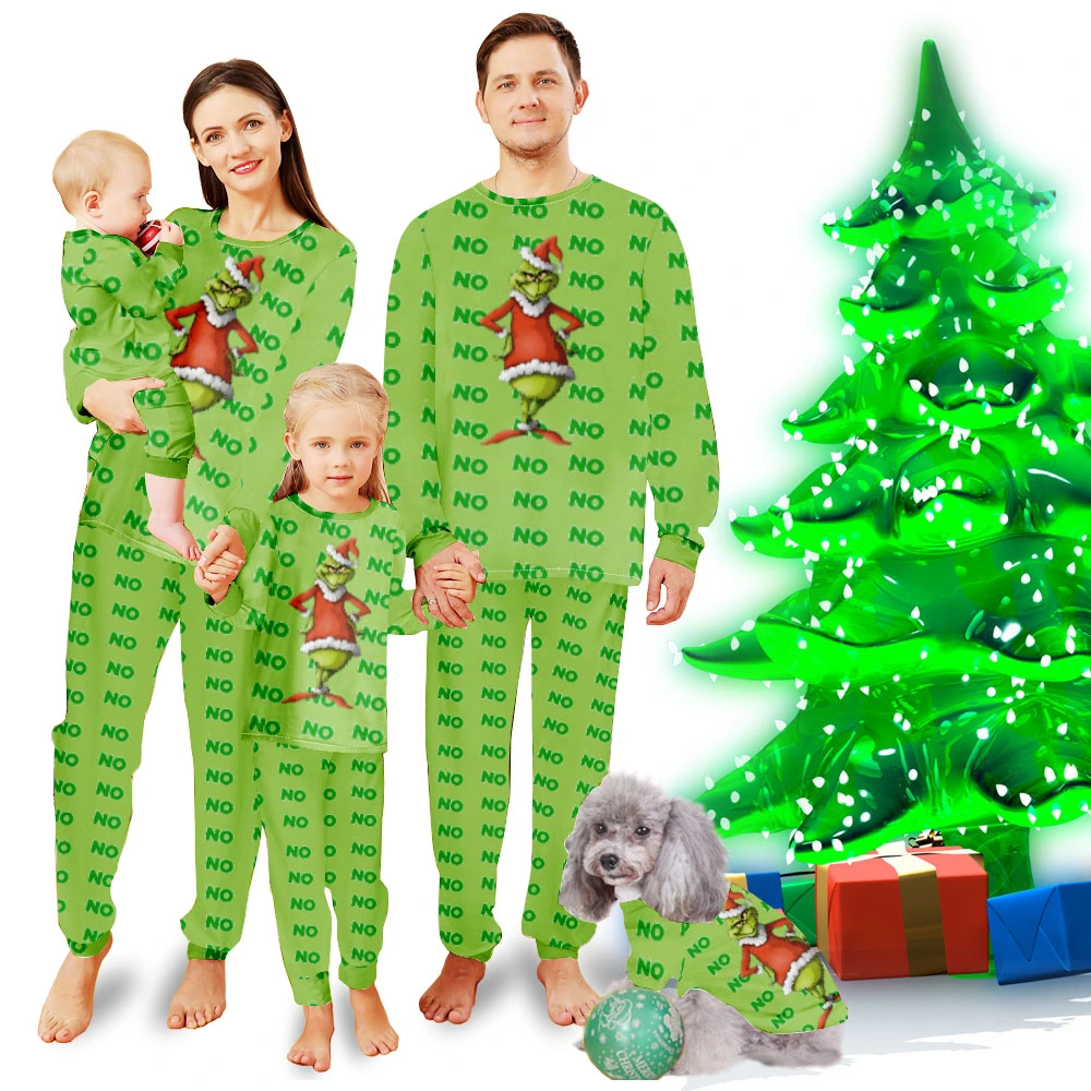 Grinch Pajamas For Family,Kid Christmas Pajamas-Christmas NoNoNo Grinch Santa With Christmas Hat Pattern