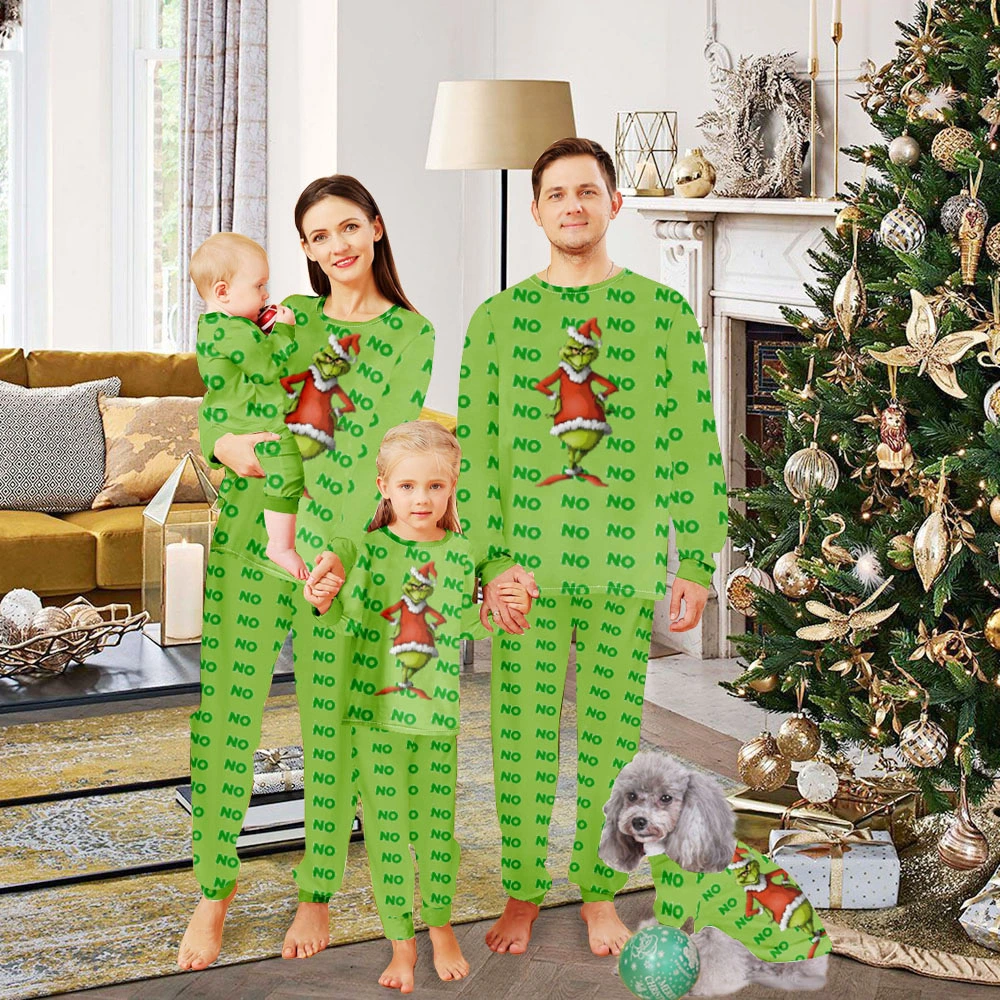 Grinch Family Pajamas Christmas,Christmas Pjs For Couples-Christmas NoNoNo Grinch Santa With Christmas Hat Pattern