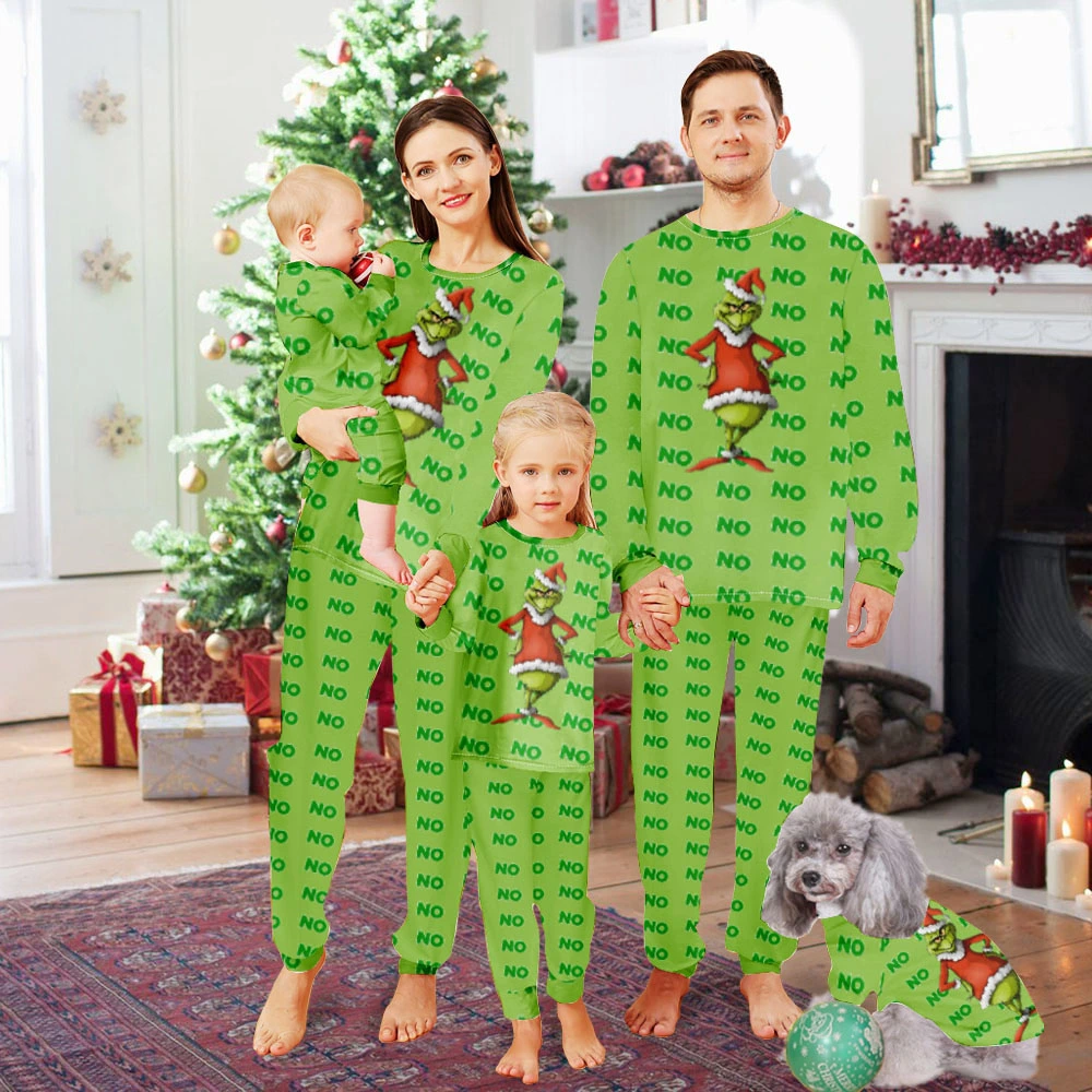 Grinch Family Matching Pjs,Christmas Pants For Family-Christmas NoNoNo Grinch Santa With Christmas Hat Pattern