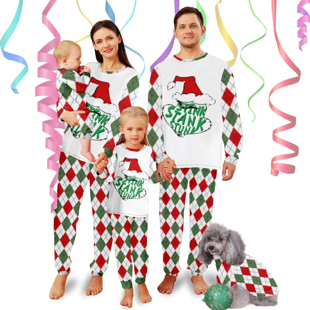 Grinch Pajama Set,Navidad-Red And Grinch Plaid Pattern And Grinch With  Christmas Hat Merry Christmas Design