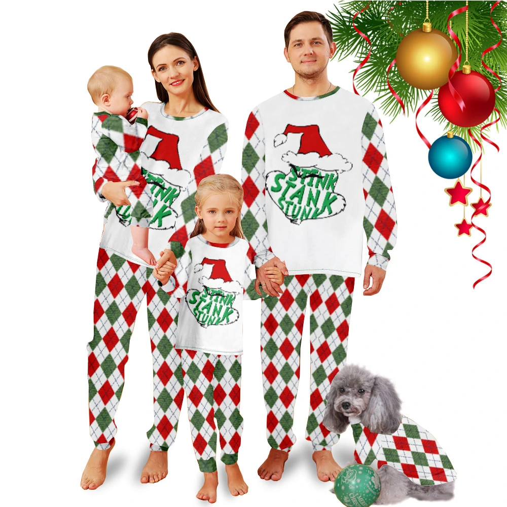 Grinch Pijamas Navidad,Toddler Christmas Pajamas Girls-Red And Grinch Plaid Pattern And Grinch With  Christmas Hat Merry Christmas Design