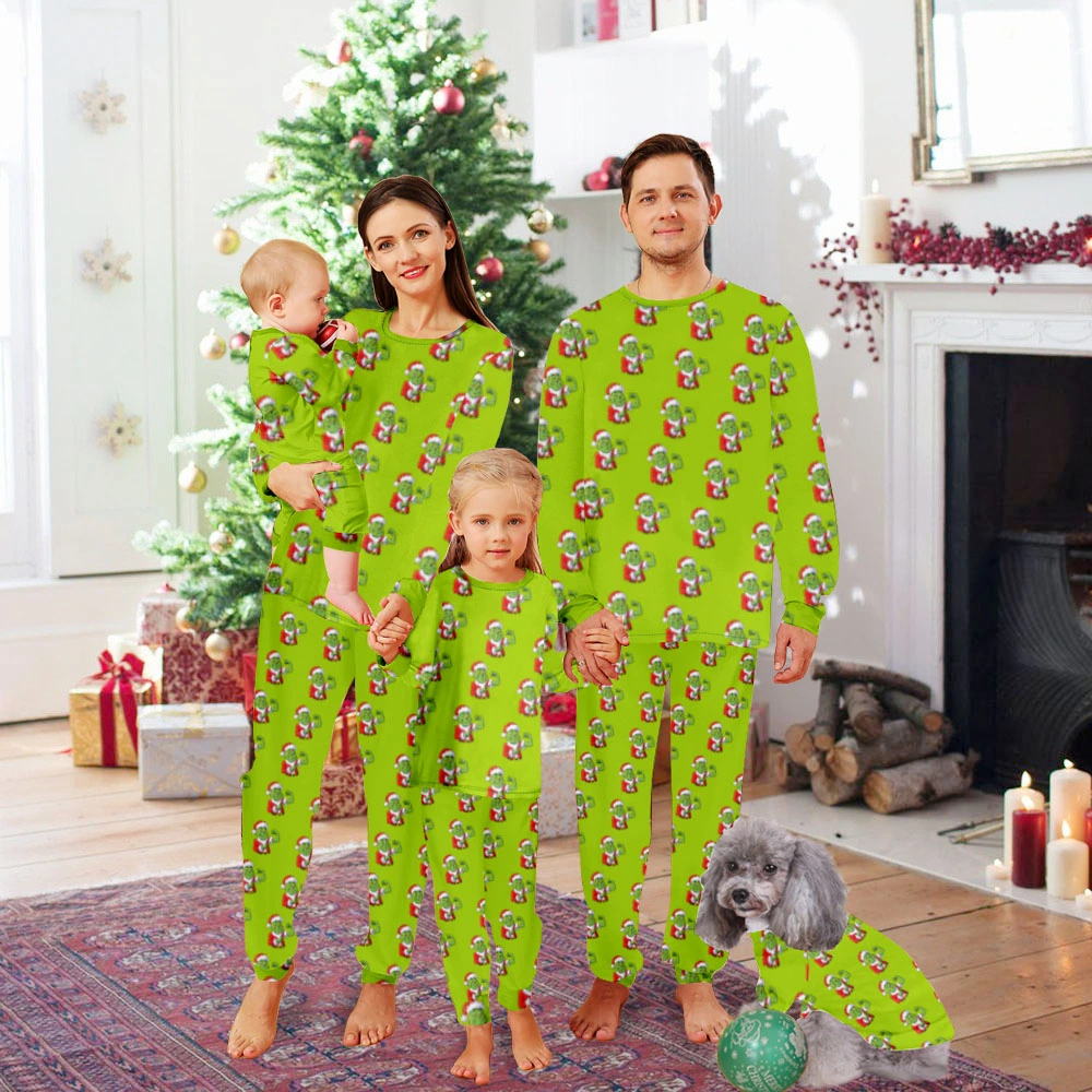 Family Matching Pajamas,Unisex Christmas Pajamas-Monster Muscle Dolls Christmas Hat Pattern, Grinch