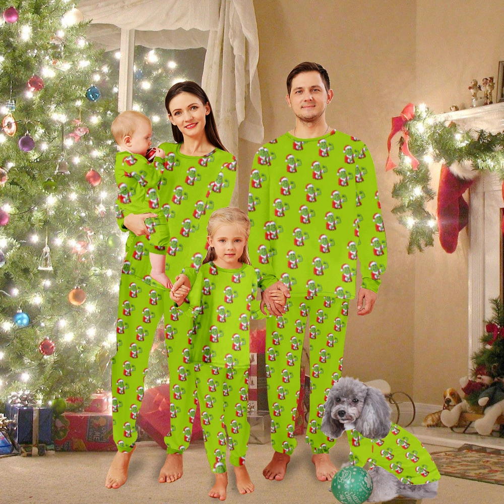 Family Pjs Matching Sets,Christmas Pajamas Pants For Family-Monster Muscle Dolls Christmas Hat Pattern, Grinch