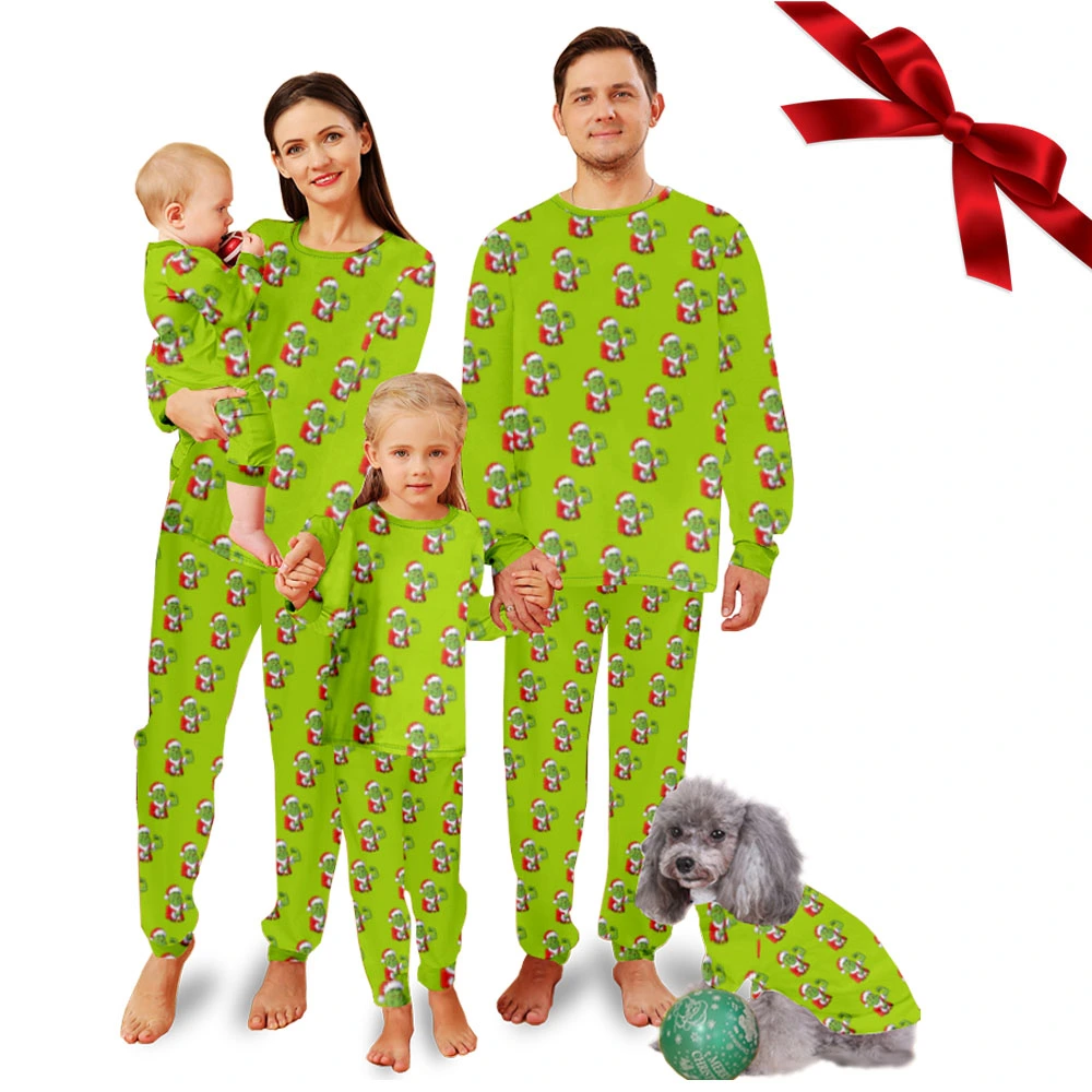 Pajamas For Family,Kid Christmas Pajamas-Monster Muscle Dolls Christmas Hat Pattern, Grinch