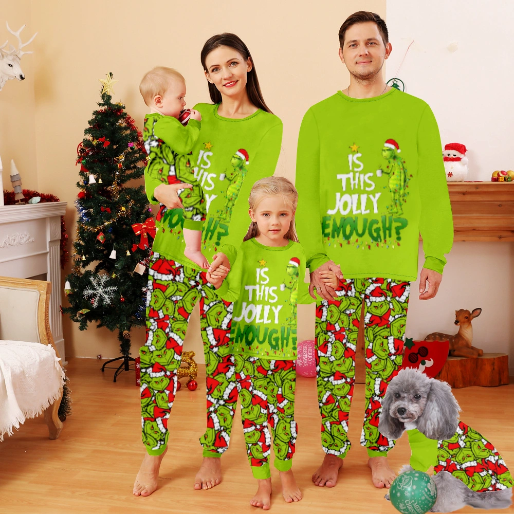 Boys Christmas Pajamas,Family Pajamas Matching Sets Christmas-Monster Tile Pattern With Christmas Hat, Merry Christmas Pattern, Grinch