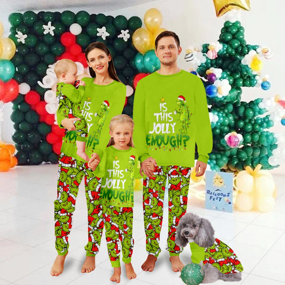 Christmas Family Pajamas Matching Sets,Couple Pajamas Matching Sets Adults-Monster Tile Pattern With Christmas Hat, Merry Christmas Pattern, Grinch