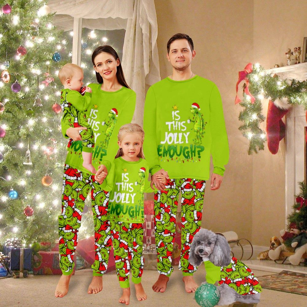 Matching Adult Pajamas,Women'S Pajamas-Monster Tile Pattern With Christmas Hat, Merry Christmas Pattern, Grinch