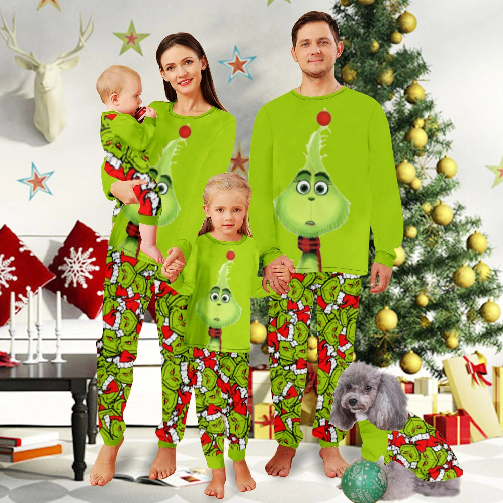 Family Christmas Pjs Matching Sets,Plus Size Christmas Pajamas-Christmas Grinch Theme And Grinch Merry Christmas Pattern