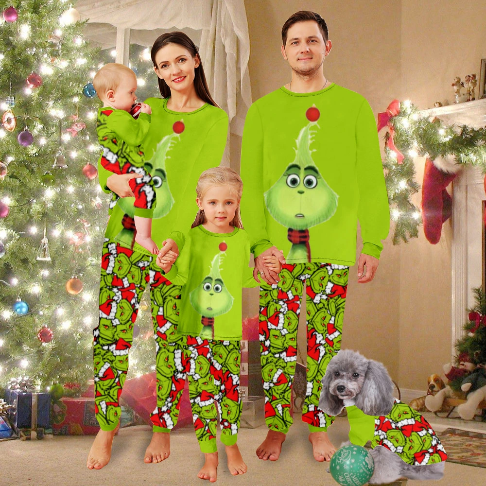 Matching Christmas Pjs For Family And Dog,Cute Christmas Pajamas-Christmas Grinch Theme And Grinch Merry Christmas Pattern