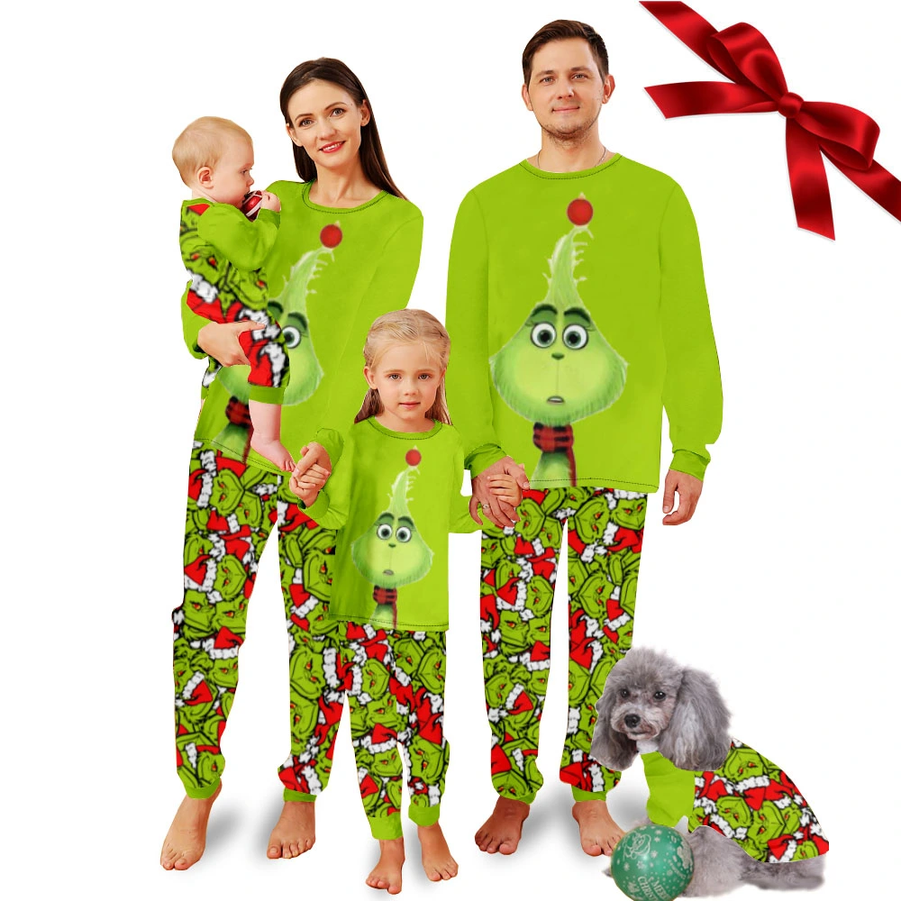 Pajama Set,Girls Christmas Pjs-Christmas Grinch Theme And Grinch Merry Christmas Pattern