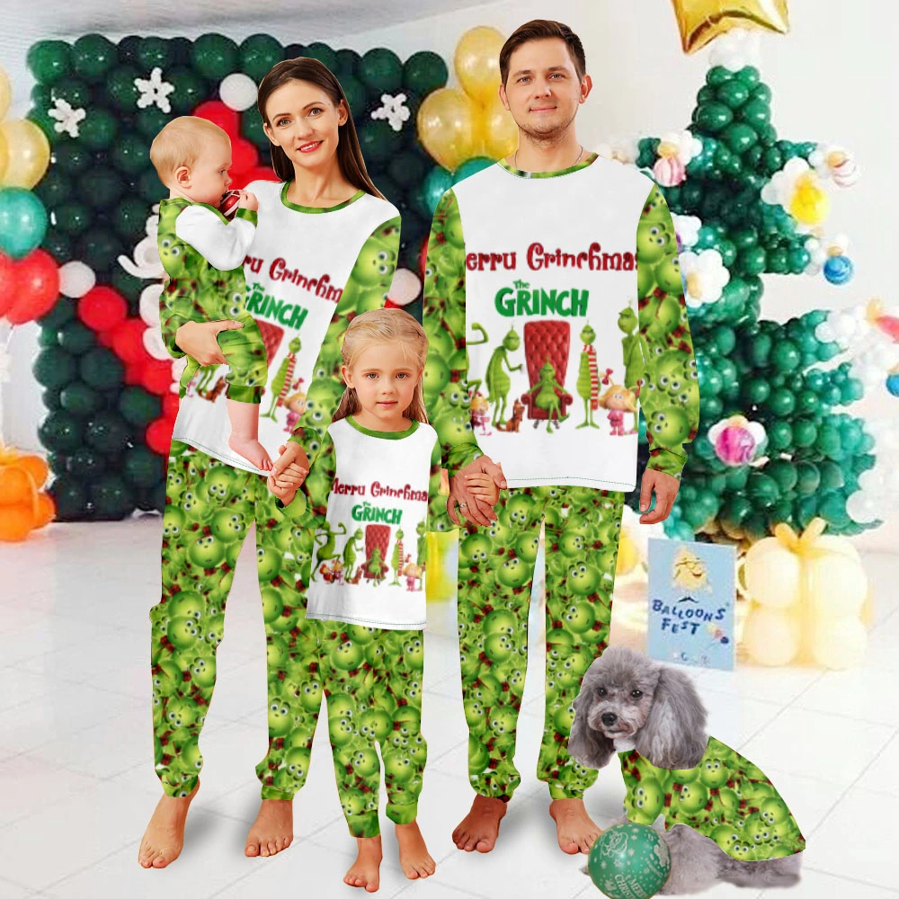 Grinch Children Pajamas Christmas,Christmas Pjs For Kids-Christmas Grinch Tile Pattern And Red Chair Grinch Family Pattern