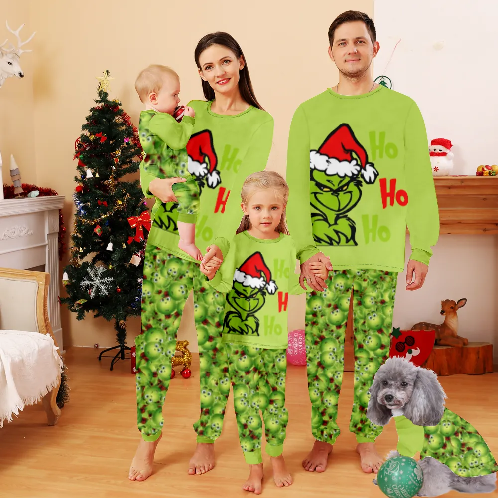 Baby Christmas Pajamas,Christmas Pajamas Couples-Christmas Grinch Tile Pattern And Grinch With Christmas Hat Hohoho Pattern