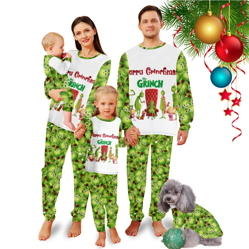 Grinch Pajamas For Women,Pajamas For Kids-Christmas Grinch Tile Pattern And Red Chair Grinch Family Pattern