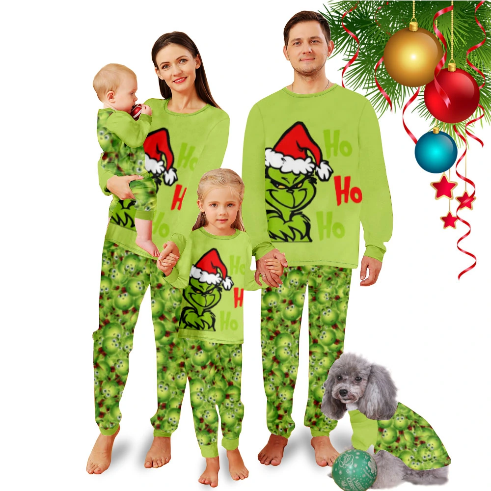 Women Christmas Pajamas,Pijama Familiar Navidad-Christmas Grinch Tile Pattern And Grinch With Christmas Hat Hohoho Pattern