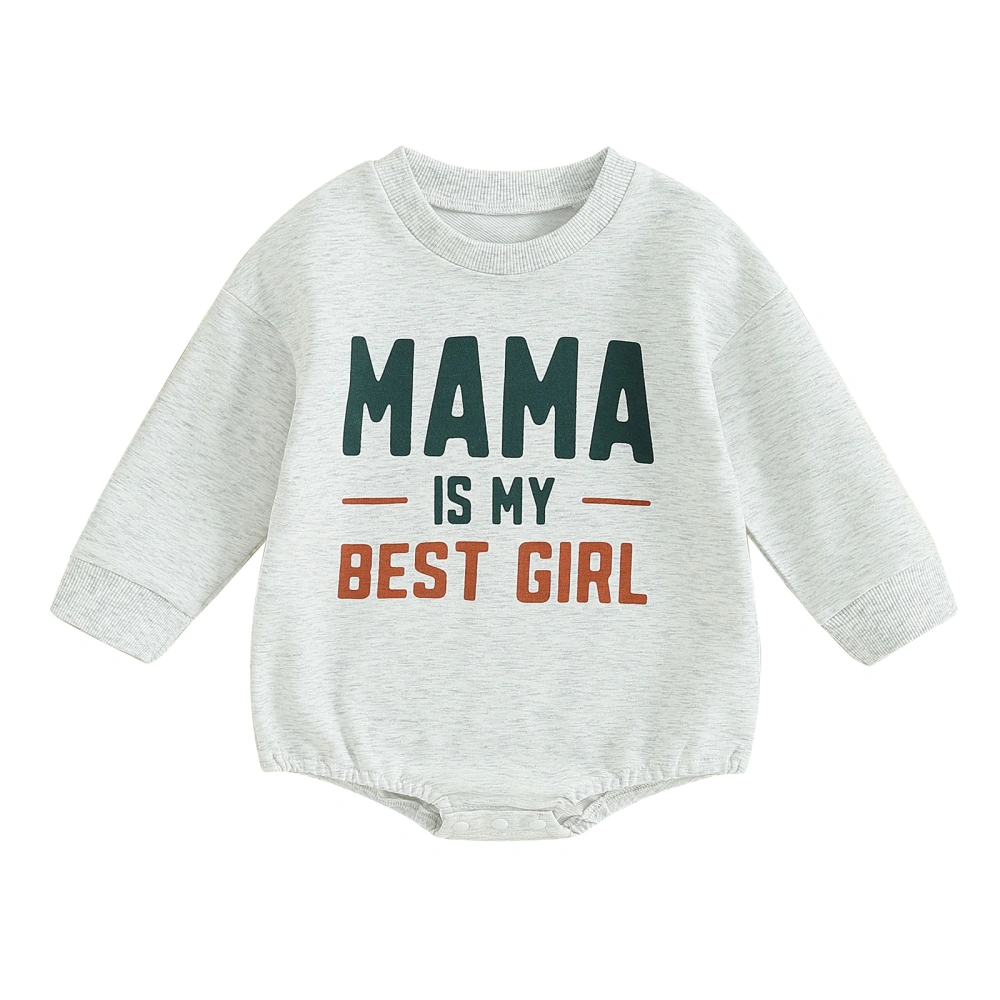 Baby Boy Romper, Long Sleeve Crew Neck Letters Print Fall Bodysuit