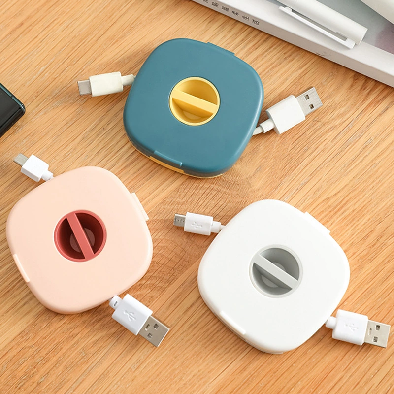 Portable Round USB Cable Winder, Small Cable Organizer, Rotating Data Cable Organizer, Mobile Phone Storage Box, stonego Mobile Phone Charging Cable Winder