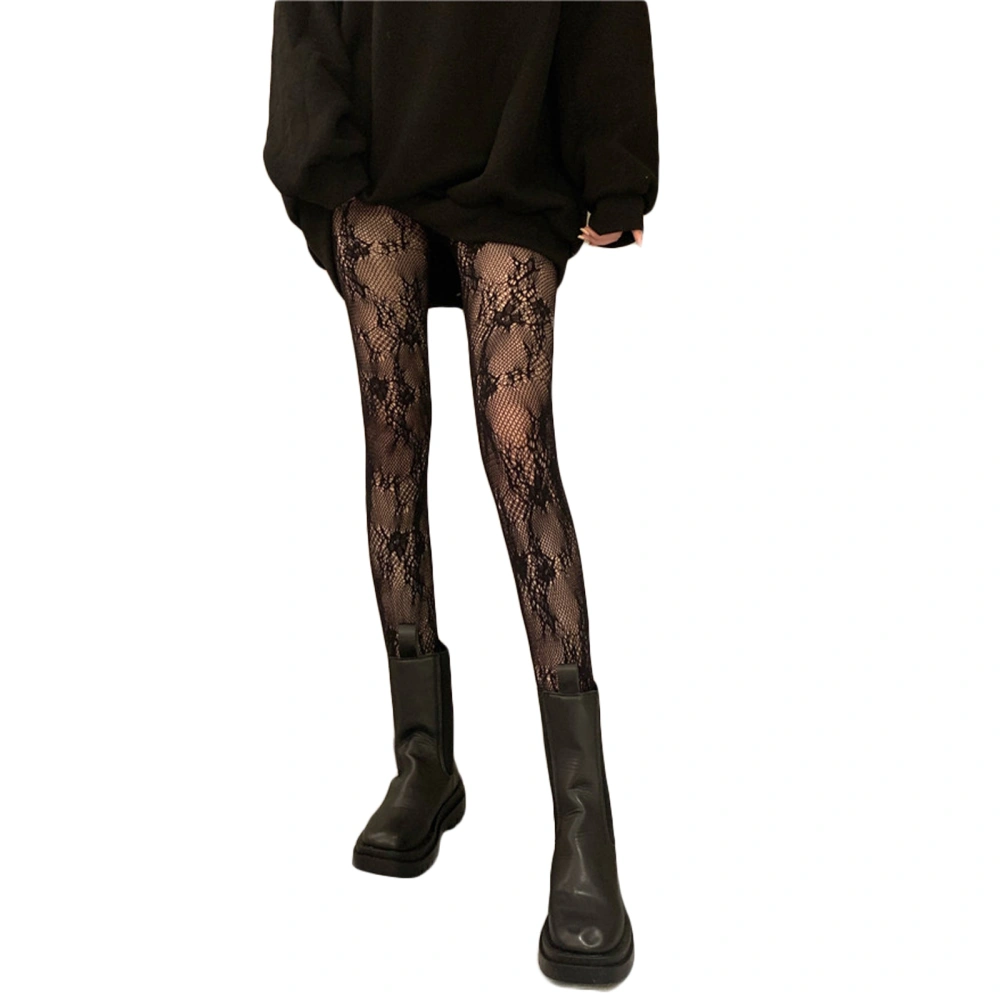 Women Lace Jacquard Pantyhose High Waist Hollow Mesh Stockings